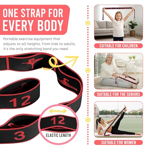 Resistance Bands, Stretch Band for Exercise, Physical Therapy, Rehab & Flexibility, Home Gym Equipment for Yoga, Pilates, Dance, Gymnastics, Number Loop Elastic Strap for Leg and Hip Stretches - color: Red Black