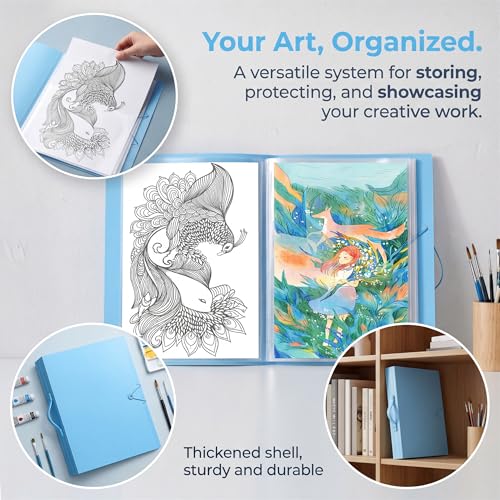 Huacan A3 Art Portfolio Folder - 30 Pocket (60 Pages) Art Portfolio Binder with Handle, Large Capacity Artwork Storage Organizer for 12x16in