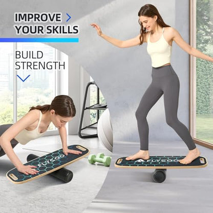 Balance Board for Adult with Adjustable Stoppers: 3 Modes Wobble Board with Roller Exercise Balancing Stability Trainer for Improve Balance Non Slip Surface - size: with stand