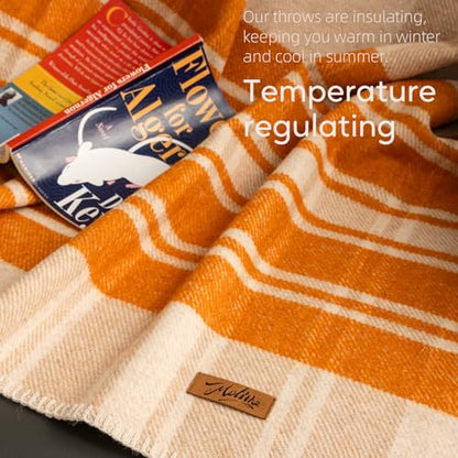 Molithe 100% Wool Blanket, 62" x 86", Warm, Thick, Military, Camping Gear - color: Apricot Orange