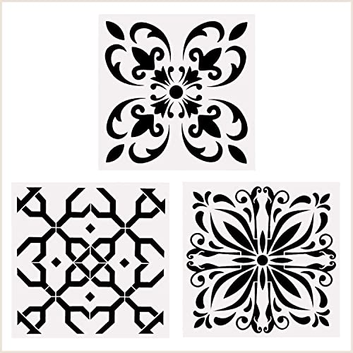 3 Pieces Mandala Painting Reusable Stencils Set (12 x 12 inch) Laser Cut Drawing Template for DIY Stones Furniture Floor Wall Fabric Wood Art&Craft Supplies - color: 3 PCS-2
