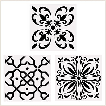 3 Pieces Mandala Painting Reusable Stencils Set (12 x 12 inch) Laser Cut Drawing Template for DIY Stones Furniture Floor Wall Fabric Wood Art&Craft Supplies - color: 3 PCS-2