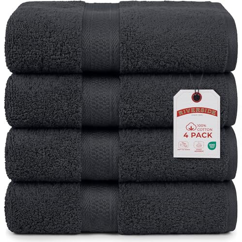 RIVERSIDE 4 Pack Luxury Large Bath Towels, 27x54 Inches, 600 GSM, D-Gray | 100% Cotton, Larger & Lightweight Towels for Shower & Bathroom, Highly Absorbent & Quick-Dry, Perfect for Daily Use - color: Dark Gray, size: Bath Towels - 4 Pack