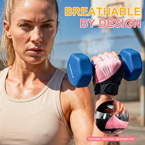sunnex Workout Gloves for Women - Breathable Weight Lifting Gloves with Non-Slip Silicone Padding, Fingerless Gym Gloves for Cycling, Rowing, Pull Ups & Training (4 Sizes) - color: JS-PINK, size: Medium