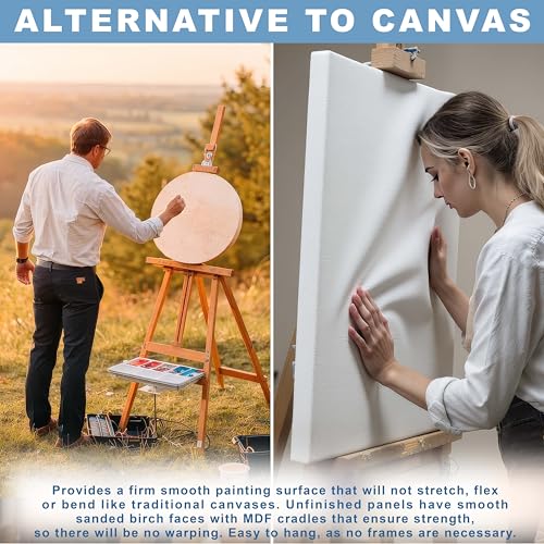 U.S. Art Supply 6" Round Unfinished Cradled Wood Panels for Painting | Studio 3/4" Deep (4 Pack) - Artist Depth Wooden Wall Canvases - Mixed-Media Craft, Acrylic, Oil, Encaustic, Paint Pouring - size: 6", style: Round Studio Depth