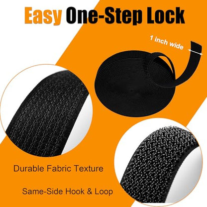 32ftx1in Hook Loop Strap with 50 Buckles Reusable Nylon Fastening Cable Tie