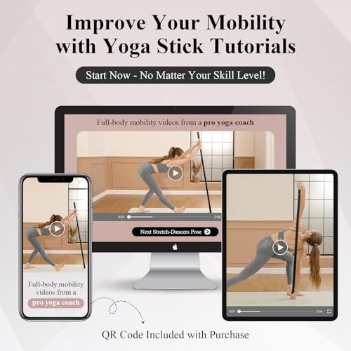 PAETA Yoga Stick for Stretching, 5ft Exercise Stick for Mobility & Flexibility, Bamboo Stretch Bar and Posture Pole with Non-Slip Grip - Includes Free Video Guide - color: Black