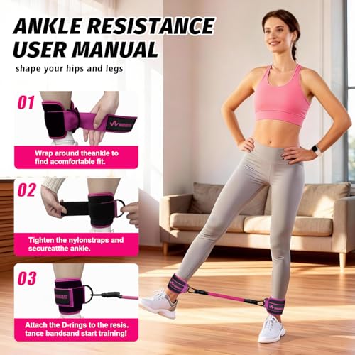 WHATAFIT Resistance Bands with Handles, 5-Level Exercise Bands for Workout - color: Pink Purple-Ankle