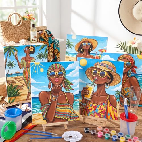 Sherr 285 Pcs 30 Sets Sip and Paint Kit for Adults,Summer | Pre Drawn Canvas to Paint for Adults, Acrylic Paints, Brushes, Easels, Date Night, Birthday Party Gifts - style: Summer