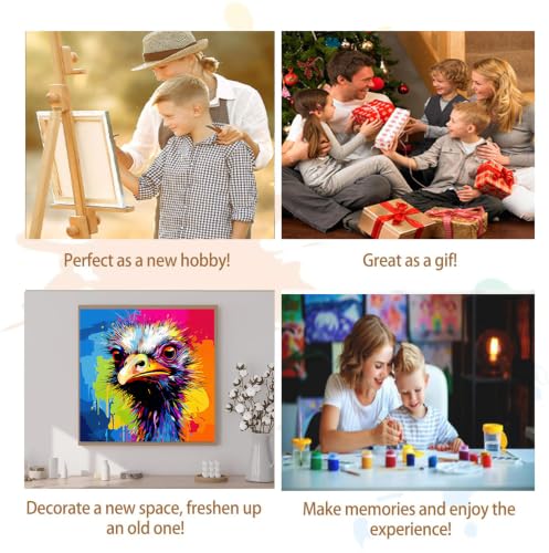 Artunion Framed Paint by Numbers Kit for Adults Beginners & Kids Ages 8-12,Colorful Ostrich Paint by Number with Frame,Animal Paint by Numbers Kit on Canvas 10 * 10 Inch Without Easel - color: ZXT-392-F