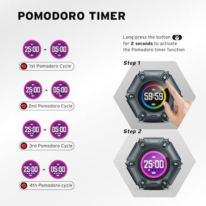 FILP Pomodoro Timer with Silent & Alarm, Visual Timer, 3/5/10/25/30/60min - color: Iron Gray