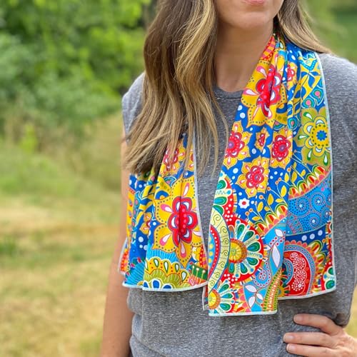 SHAKEitCOOL Extended Size Cooling Towel – Be Cool in Style - Heat Relief, Soft, Lightweight, Sun Protection, Easy Clean - Perfect for Biking, Hiking, Running, Yoga, Golf, Gardening - Bright Paisley M - color: Bright Paisley