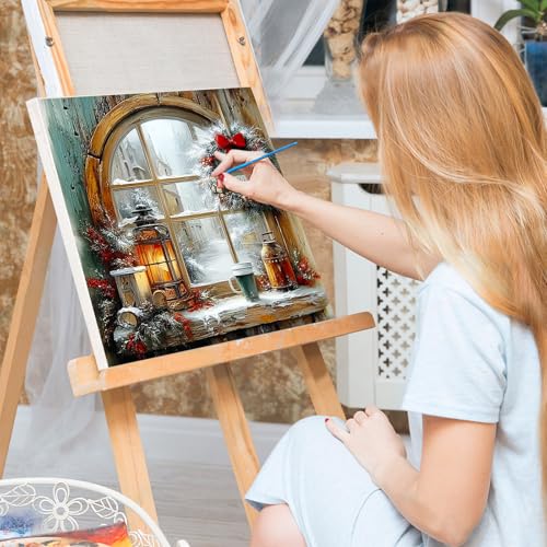 Bowetile 4 Pack Christmas Framed Paint by Numbers Deer for Adults, Adults' Paint-by-Number Deer Kits on Canvas, DIY Acrylic Number Painting Crafts Kits Gifts for Home Decor, 8x8in - color: Deer, Christmas