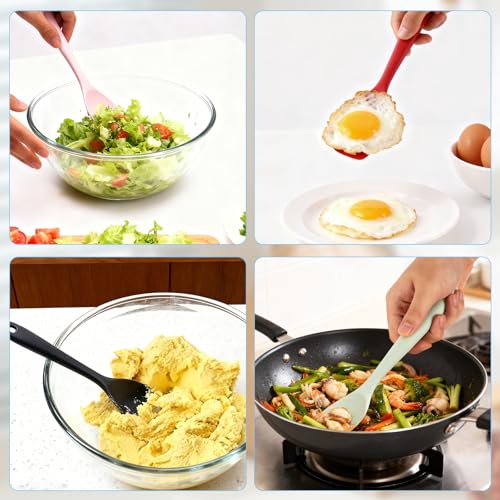 Mini Silicone Spatula Spoon Set, 4-Piece Rubber Spoonula for Kitchen Utensils, Spatulas Silicone Heat Resistant, Non-Stick Flexible Scrapers & Spoons for Baking, Cooking, Mixing, Cake