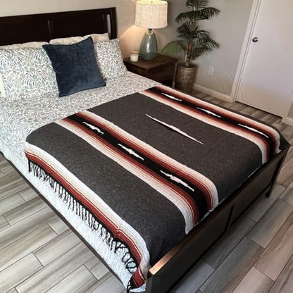 Open Road Goods Mexican Diamond Blanket - XL Heavyweight Yoga Blanket – Handmade in Mexico - Thick Boho Serape Saltillo Style Throw for Beach, Picnic, Home, Camping and More! (Charcoal Retro) - color: Charcoal Retro