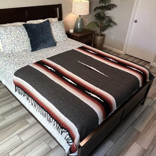 Open Road Goods Mexican Diamond Blanket - XL Heavyweight Yoga Blanket – Handmade in Mexico - Thick Boho Serape Saltillo Style Throw for Beach, Picnic, Home, Camping and More! (Charcoal Retro) - color: Charcoal Retro