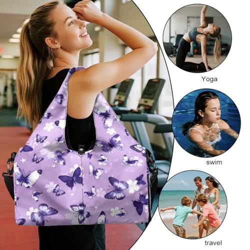 Yoga Mat Bag for Men Women Canvas Yoga Mat Carrier Take In Out Mat Easily for Beach Swim Bags Pool Sports Gym - color: Butterfly blue