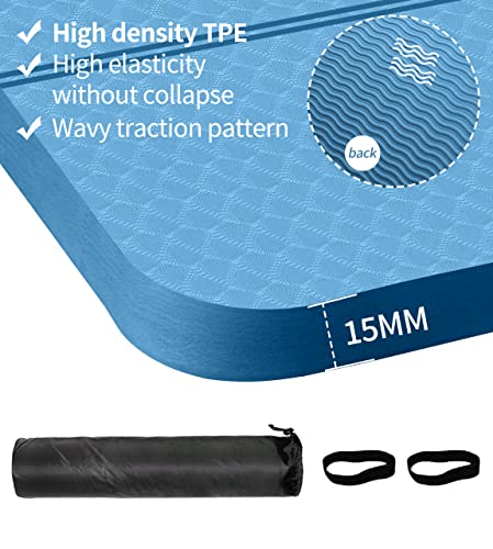 nuveti Large Exercise Mat - 15mm/20mm/30mm Thick Yoga Mat | Workout Mat for Fitness, Yoga, Pilates, Stretching & Floor Exercises for Women & Men with Free Carrying Bag - color: Blue, size: 183X80X15MM