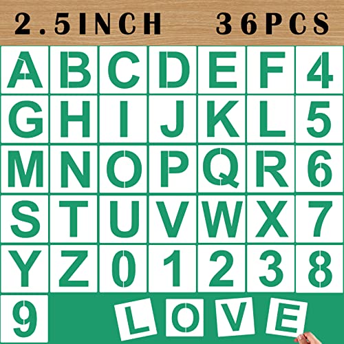 36PCS Letter Stencils 2.5 inch Reusable Plastic, Small Alphabet and Number Stencils for Painting on Wood, Wall, Fabric, Tracing, Rock, Chalkboard, Signage - color: 2.5 inch
