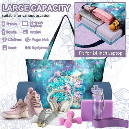 Yoga Bag for Women, Large Canvas Yoga Mat Tote Bag with Yoga Mat Carrier | Large Mat Pocket Fitness Tote for Pilates, Gym, Travel, Office & Beach - color: Colorful Texture