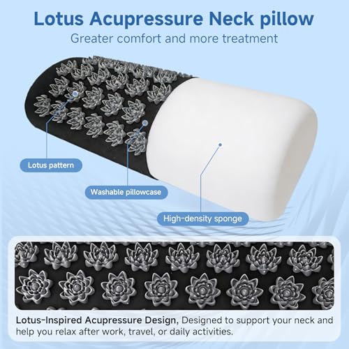 Acupressure Neck Pillow, Ergonomic Neck Support Pillow with Raised Pressure Points, Neck Rest Pillow for Home, Office, Travel, Reading, Relaxation Gift for Women & Men, Black - color: Black