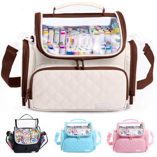 Large Marker Organizer Case Holds 150-200 Markers | Art Marker Storage Bag with Removable Dividers & Clear Top for Artists, Crafters & Travel - Pen, Pencil Alcohol Marker Holder - Art Supply - color: Ivory, size: Medium for 150-200 Markers