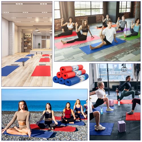 Amylove 12 Pieces Yoga Mats Bulk 68x24x0.12 Inch Exercise Non Slip Fitness Workout Mats for Women Men Home Workout Gym Yoga - color: Red, Dark Blue