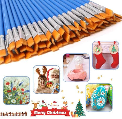 UPINS 30Pcs Small Flat Paint Brushes Bulk for Detail Craft Art Painting - size: 6.69inch, style: Flat Paint Brushes