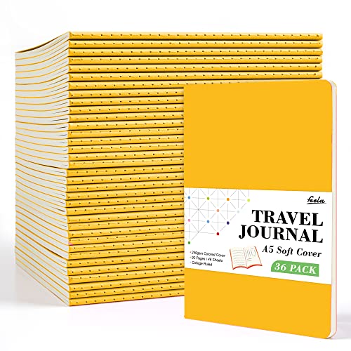 36 Pack Soft Cover Journal Bulk, Feela Lined Blank Travel Journal for Women Men Writing, Notebooks College Ruled for Work, Note Taking Notebook School Business Supplies, 8.2” x 5.5”, A5, Yellow - color: 36 Yellow