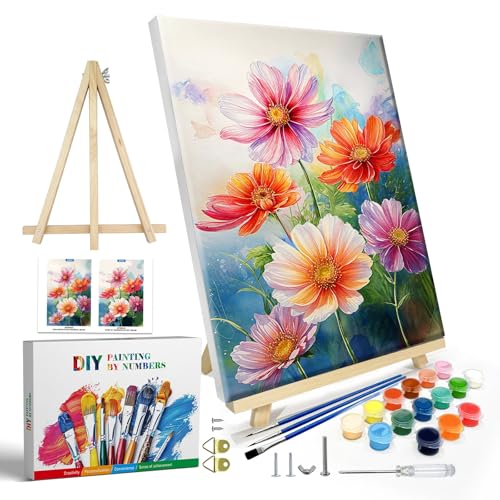 JOOZ Flowers Paint by Numbers Kit for Adults with Frame, Flower Paint by Number with Easel, DIY Floral Adult Paint by Number Kits Framed Canvas for Home Wall Decor 8 x 12 Inch - color: Flowers 232
