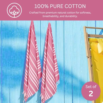 WeWove Turkish Peshtemal Beach Towels Large 39x70 Inch Set of 2-100% Cotton Soft Quick-Drying Absorbent Washable - Versatile for Beach Pool Spa Picnic Travel or Bath Use - Turkish Towels Pink - color: Pink