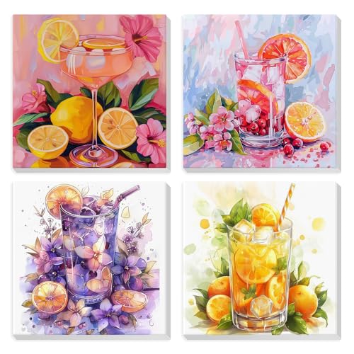 HEIBAGO 4 Pack Framed Paint by Numbers Kit for Adults Beginner, Adult Paint by Number Kits Cocktail, DIY Paint by Numbers for Adults,Small Easy Acrylic Oil Painting for Wall Decor 8 x 8 Inch - color: Cocktail