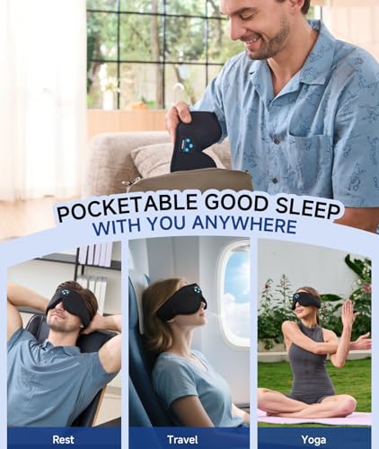 Voerou Sleep Headphones, 3D Bluetooth 5.4 Sleep Mask Wireless Eye Mask, Sleeping Mask with Bluetooth Headphones for Side Sleepers with Ultra-Thin Speakers, Perfect for Sleeping Travel Christmas Gifts - color: Light Black