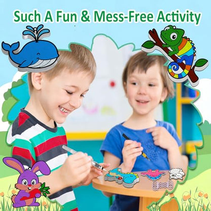 mom&myaboys 3D Aqua Puff Art Kit for Kids - Mess-Free Magic Water Painting Craft, DIY Color & Inflate Animals Activity, Creative Travel Gift for Girls & Boys Ages 4-10 (Animal-Zoo) - style: animal-zoo