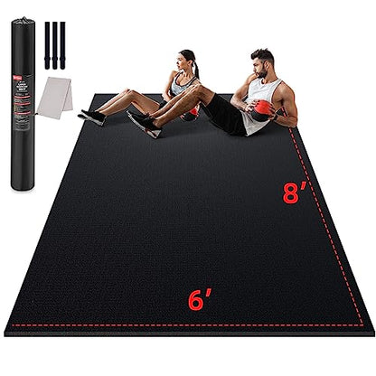 GymCope Large Exercise Mat for Home Workouts, 12x6/10x6/9x6/8x6/7x5/6x4 ft - color: 8'*6'Black