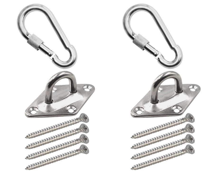 Heavy Duty Hammock Kits & Ceiling Hook Diamond Pad Eye Plates, 304 Stainless Steel & Black Zinc Galvanized Steel Corrosion Resistant, 2, 4 & 8 Packs - color: Silver Diamond Plate Hammock Kit