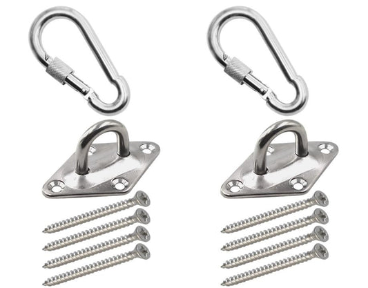 Heavy Duty Hammock Kits & Ceiling Hook Diamond Pad Eye Plates, 304 Stainless Steel & Black Zinc Galvanized Steel Corrosion Resistant, 2, 4 & 8 Packs - color: Silver Diamond Plate Hammock Kit