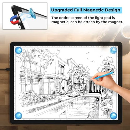 Heanolier A3 Artist tracing Light Box Copy Table,(18.2" L x 13.4" W) Super Bright Magnetic Light Pad with Side Buttons,USB-C Power Dimmerable Light Board for Diamond Painting,Tattoo Drawing,Sketching - color: Black, size: A3 without Bag