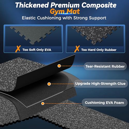 SUPERJARE 1" Extra-Thick Rubber Top Exercise Mat, Gym Flooring for Home Gym - size: 6 Tiles (24 Sq Ft)