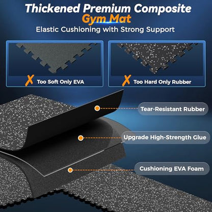 SUPERJARE 1" Extra-Thick Rubber Top Exercise Mat, Gym Flooring for Home Gym - size: 6 Tiles (24 Sq Ft)