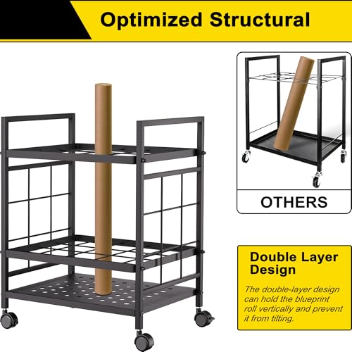 Blueprint Storage Rack, Blueprint Holder with Wheels, Used for Storing Blueprint/Carpet/Map/Poster/Architectural Construction Plan, 20 Slots(3.2" x 3.2"), Silent Wheel for Home, Office, School(Black) - style: 20 Slots - Black