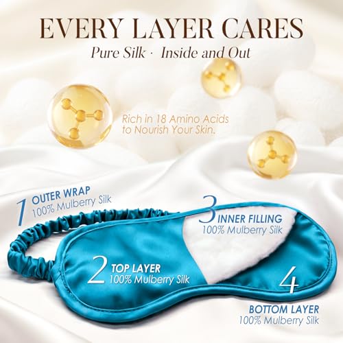 Breathable Silk Sleep Mask Blindfold, Elastic Blackout Eye Cover Headband for Sleeping Nap Travel Time, Peacock Blue, 1 Pack - color: Peacock Blue