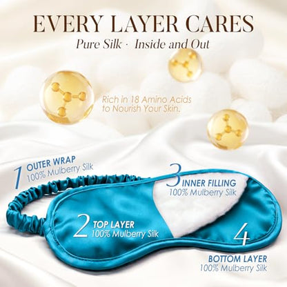 Breathable Silk Sleep Mask Blindfold, Elastic Blackout Eye Cover Headband for Sleeping Nap Travel Time, Peacock Blue, 1 Pack - color: Peacock Blue