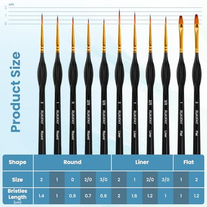 Miniature Paint Brushes 11PCS, RUKIFAY Paint Brushes Set Art Supplies | Acrylic Painting with Triangular Handles, Artist Brushes for Oil, Face Ceramics Model Detailing Watercolor Art Drawing Black