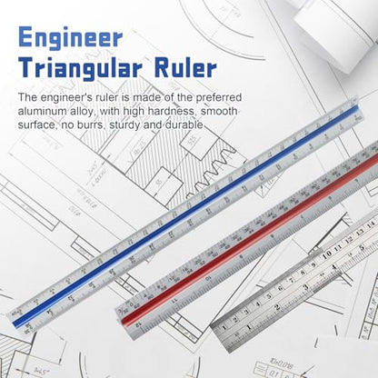 Biaungdo 3 Pack Architect Engineer Scale Ruler 12 Inch Multi for Drafting | Laser-Etched Precision Markings, Dual Imperial Metric Scales, Includes Metal Ruler, For Architects Engineers Students