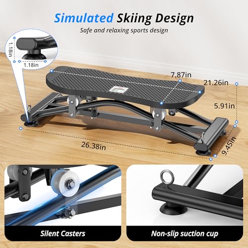 RYGEO Balance Board with Resistance Bands, Versatile Rocking Stepper, Wobble Board Featuring LCD Monitor, 330 lbs High-Capacity Ski Twister Trainer for Full Body Exercise at Home - color: Black