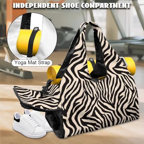 Yoga Gym Bag with Removable Adjustable Shoulder Strap, Shoe Compartment & Top Yoga Mat Holder 17.72x8.66x9.84in - color: Black Zebra Stripe Print