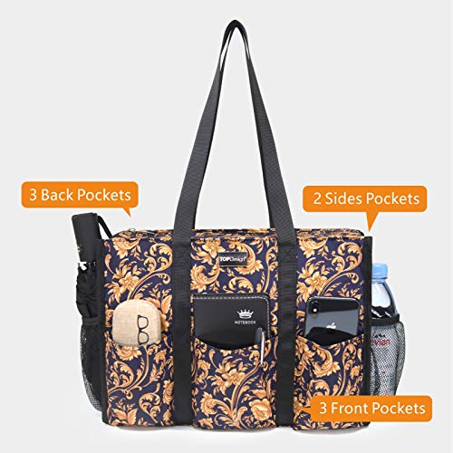 TOPDesign Utility Water Resistant Tote Bag with 13 Pockets, Zipper Closure - color: Baroque Gold, size: Large