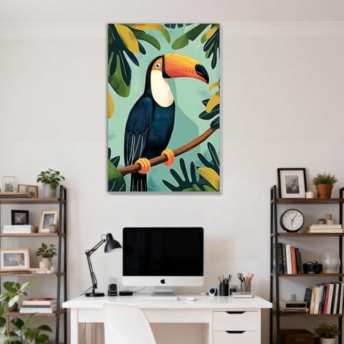 DOMROM Framed Paint by Numbers Kit for Adults, Toucan DIY Paint by Number Kits on Canvas, Easy Bird Painting by Numbers for Home Wall Decor Gift 8x12 Inch - color: PK041