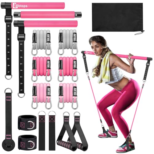 Bbtops Pilates Bar Kit with Resistance Bands,Pilates Bar with Stackable Bands Workout Equipment for Legs,Hip,Waist and Arm,Exercise Fitness Equipment for Women & Men Home Gym Yoga Pilates - color: Hot Pink